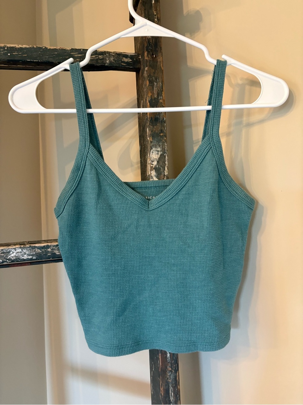 American Eagle Outfitters Teal Ribbed V-Neck Tank Top